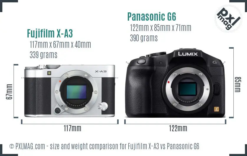 Fujifilm X-A3 vs Panasonic G6 size comparison
