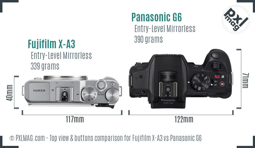 Fujifilm X-A3 vs Panasonic G6 top view buttons comparison