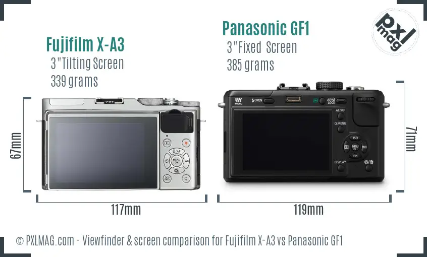 Fujifilm X-A3 vs Panasonic GF1 Screen and Viewfinder comparison