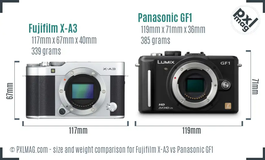 Fujifilm X-A3 vs Panasonic GF1 size comparison