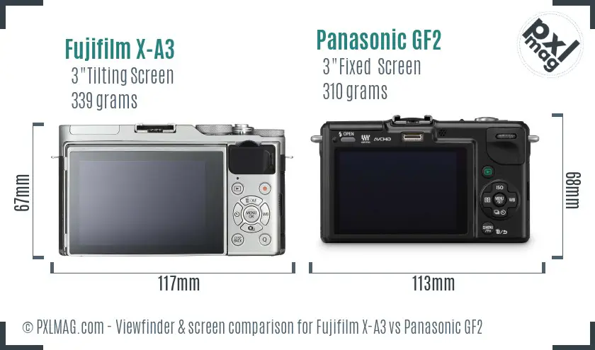 Fujifilm X-A3 vs Panasonic GF2 Screen and Viewfinder comparison