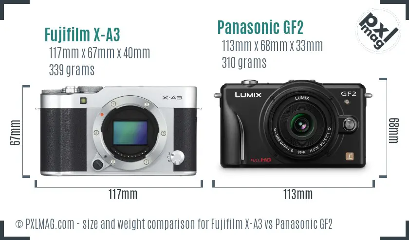 Fujifilm X-A3 vs Panasonic GF2 size comparison