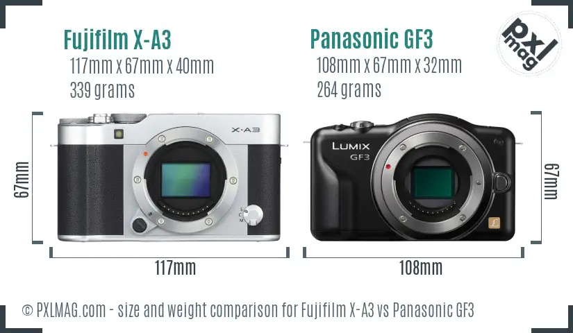 Fujifilm X-A3 vs Panasonic GF3 size comparison