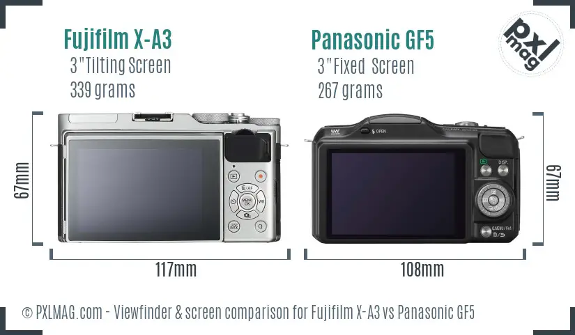 Fujifilm X-A3 vs Panasonic GF5 Screen and Viewfinder comparison