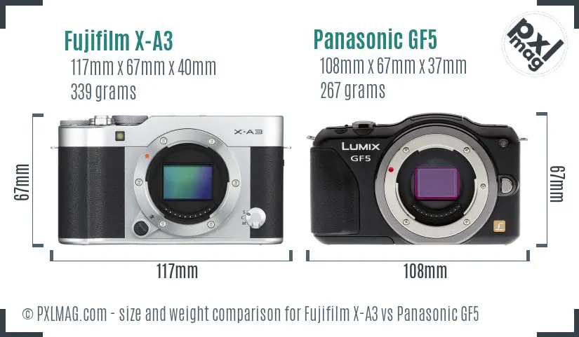 Fujifilm X-A3 vs Panasonic GF5 size comparison