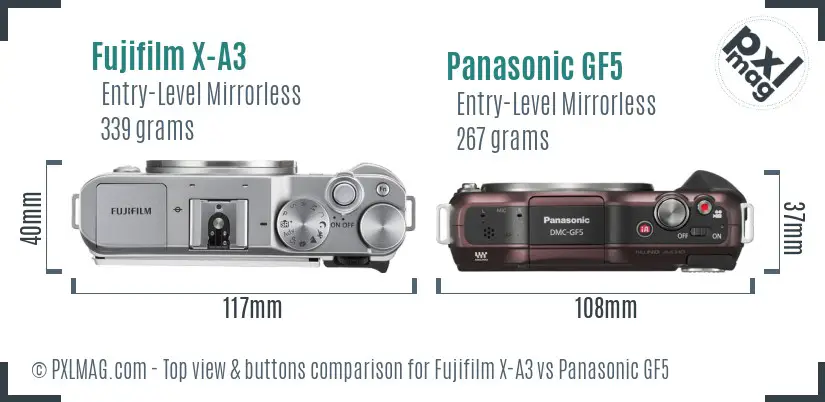 Fujifilm X-A3 vs Panasonic GF5 top view buttons comparison