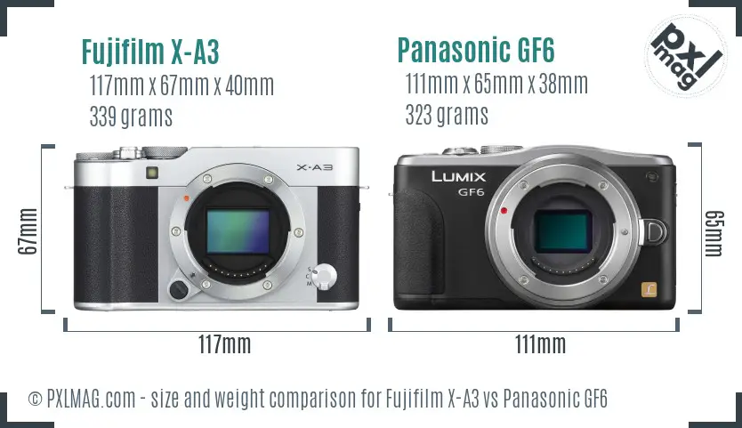 Fujifilm X-A3 vs Panasonic GF6 size comparison