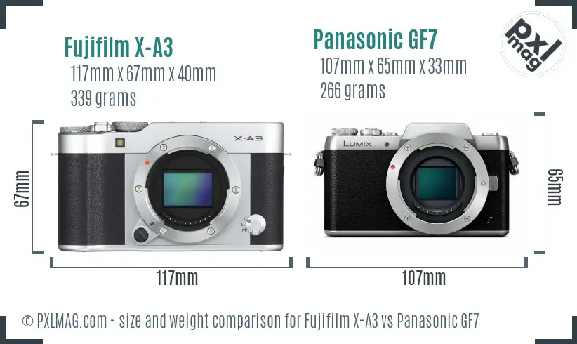 Fujifilm X-A3 vs Panasonic GF7 size comparison