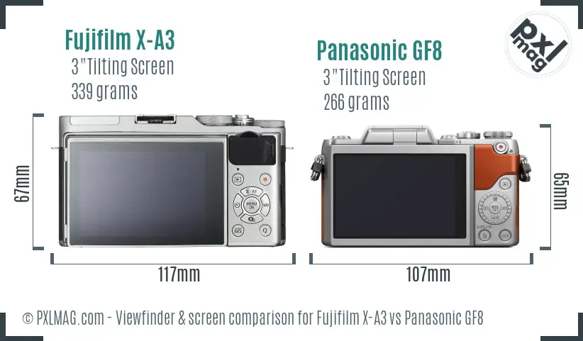 Fujifilm X-A3 vs Panasonic GF8 Screen and Viewfinder comparison