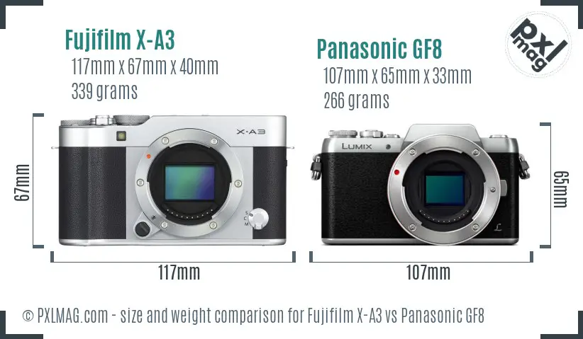 Fujifilm X-A3 vs Panasonic GF8 size comparison