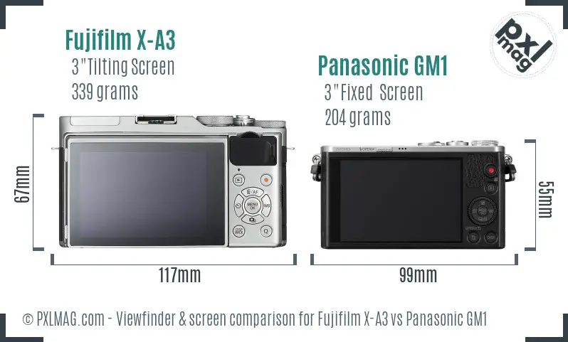 Fujifilm X-A3 vs Panasonic GM1 Screen and Viewfinder comparison