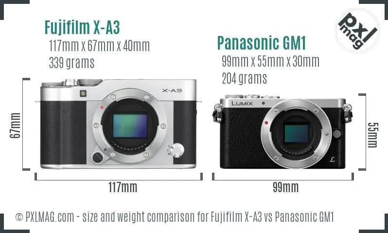 Fujifilm X-A3 vs Panasonic GM1 size comparison