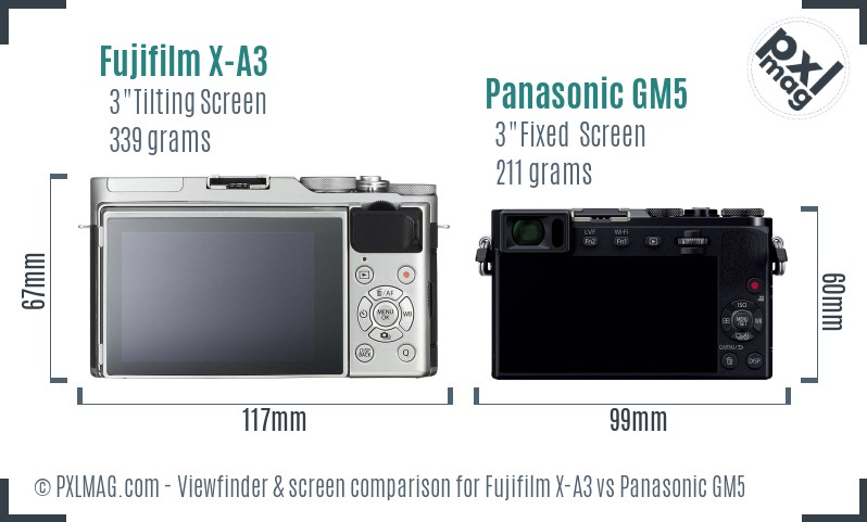 Fujifilm X-A3 vs Panasonic GM5 Screen and Viewfinder comparison