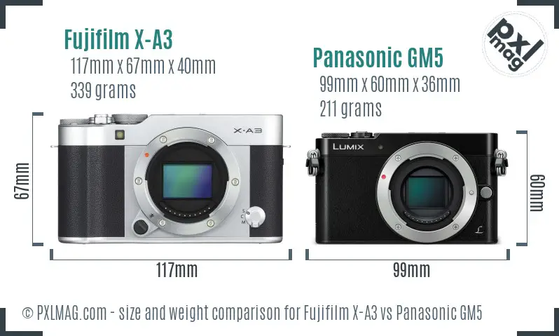 Fujifilm X-A3 vs Panasonic GM5 size comparison