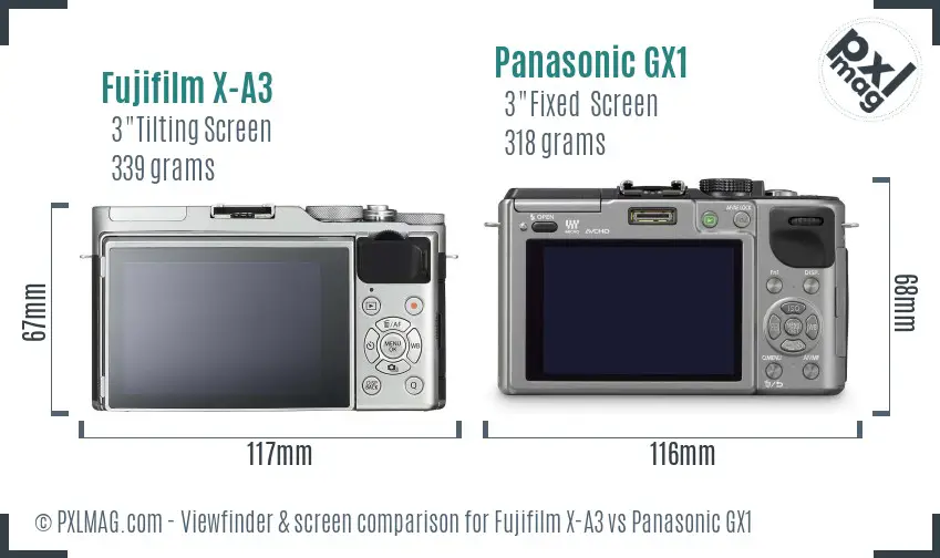 Fujifilm X-A3 vs Panasonic GX1 Screen and Viewfinder comparison
