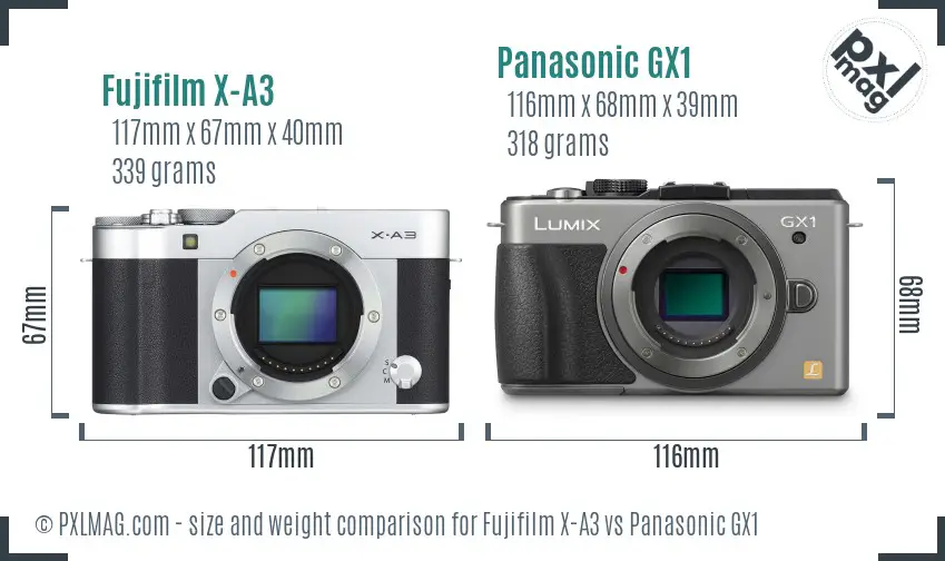 Fujifilm X-A3 vs Panasonic GX1 size comparison