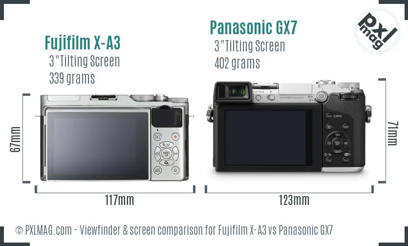 Fujifilm X-A3 vs Panasonic GX7 Screen and Viewfinder comparison Fujifilm X-A3 vs Panasonic GX7 Screen and Viewfinder comparison
