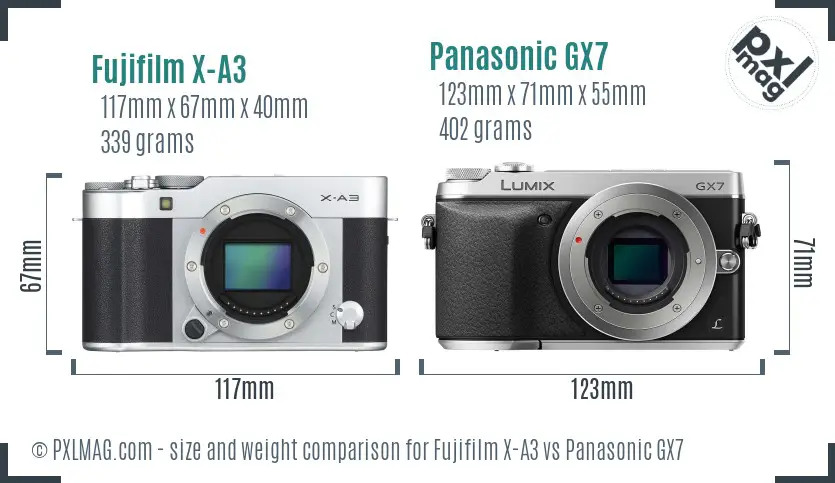 Fujifilm X-A3 vs Panasonic GX7 size comparison Fujifilm X-A3 vs Panasonic GX7 size comparison