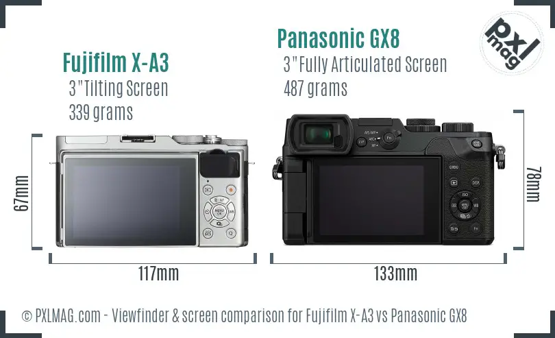 Fujifilm X-A3 vs Panasonic GX8 Screen and Viewfinder comparison