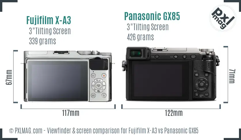 Fujifilm X-A3 vs Panasonic GX85 Screen and Viewfinder comparison