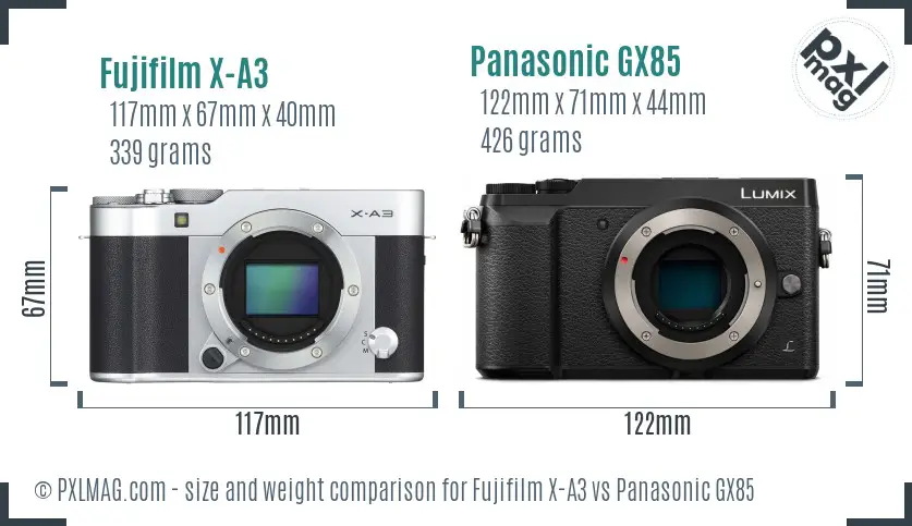 Fujifilm X-A3 vs Panasonic GX85 size comparison