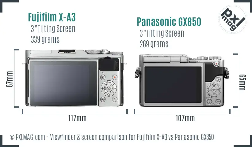 Fujifilm X-A3 vs Panasonic GX850 Screen and Viewfinder comparison