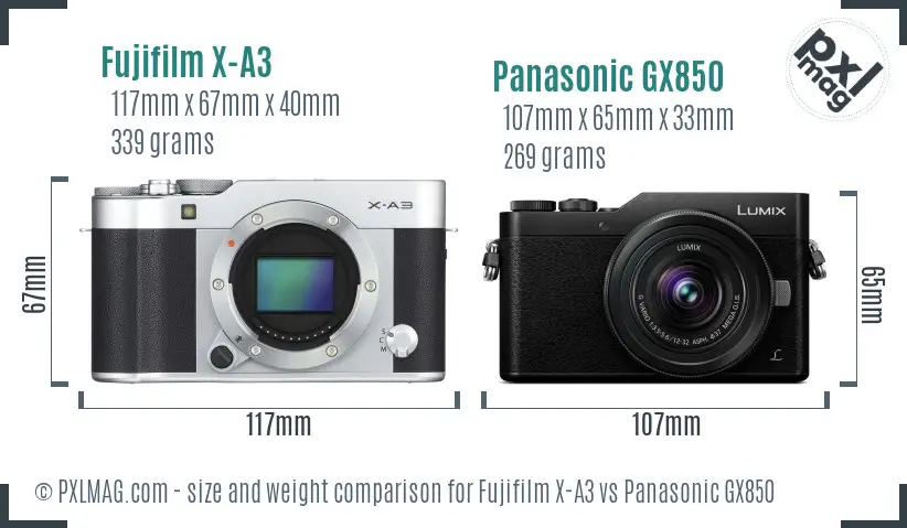 Fujifilm X-A3 vs Panasonic GX850 size comparison