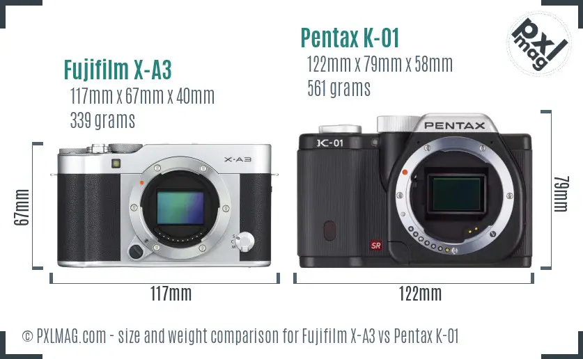 Fujifilm X-A3 vs Pentax K-01 size comparison
