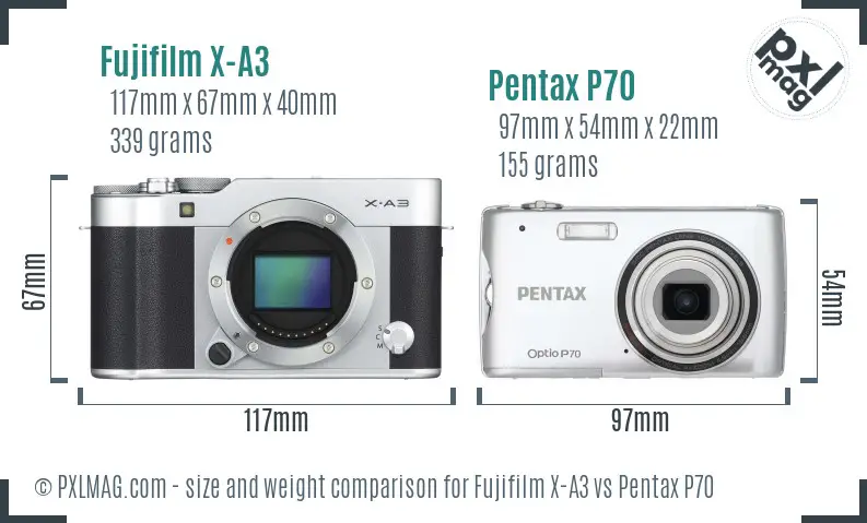 Fujifilm X-A3 vs Pentax P70 size comparison