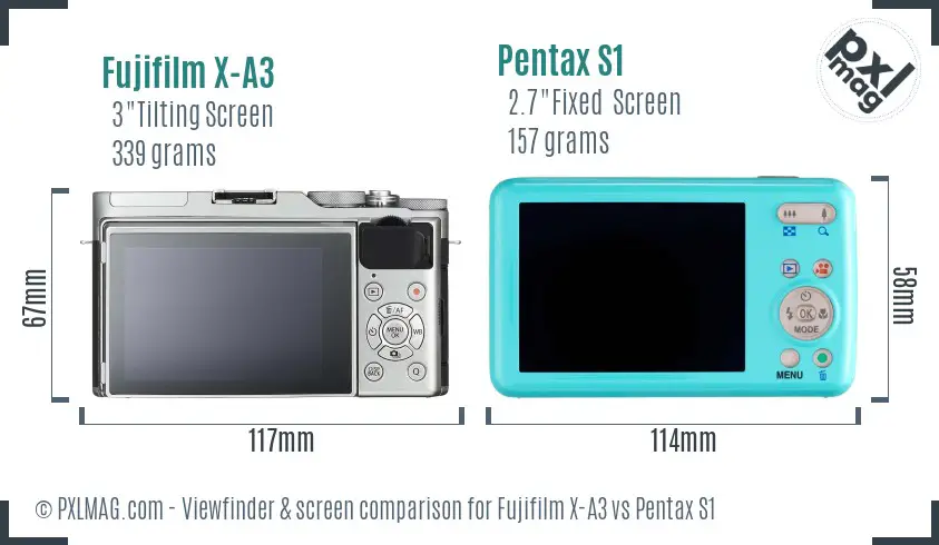 Fujifilm X-A3 vs Pentax S1 Screen and Viewfinder comparison