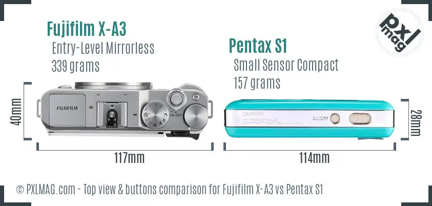 Fujifilm X-A3 vs Pentax S1 top view buttons comparison