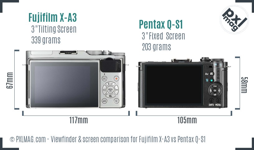 Fujifilm X-A3 vs Pentax Q-S1 Screen and Viewfinder comparison