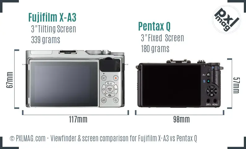 Fujifilm X-A3 vs Pentax Q Screen and Viewfinder comparison