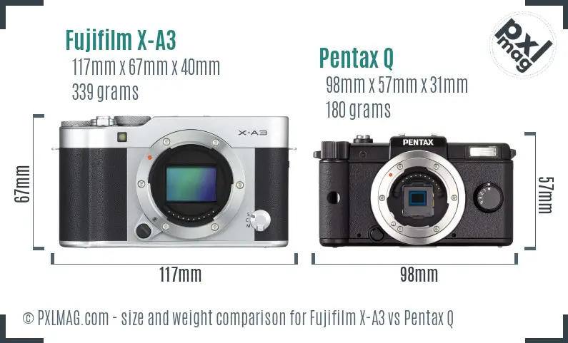 Fujifilm X-A3 vs Pentax Q size comparison