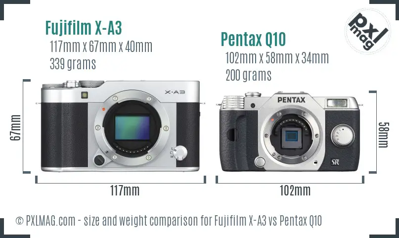 Fujifilm X-A3 vs Pentax Q10 size comparison