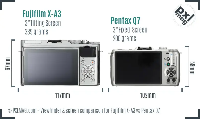 Fujifilm X-A3 vs Pentax Q7 Screen and Viewfinder comparison
