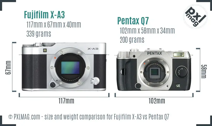 Fujifilm X-A3 vs Pentax Q7 size comparison