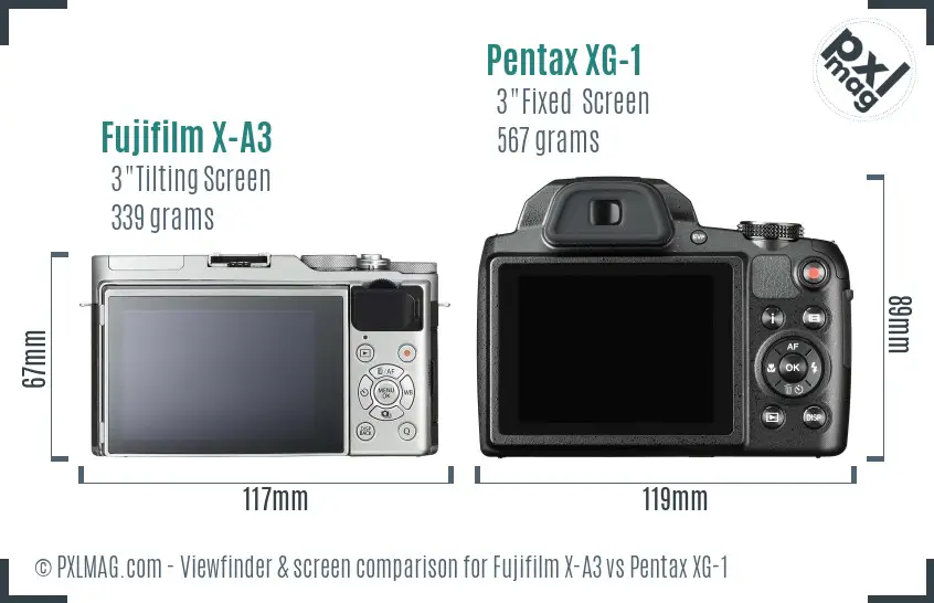 Fujifilm X-A3 vs Pentax XG-1 Screen and Viewfinder comparison