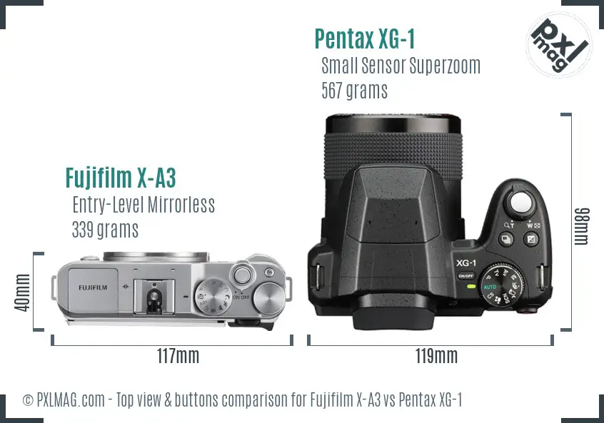 Fujifilm X-A3 vs Pentax XG-1 top view buttons comparison