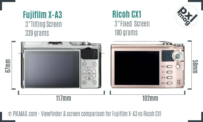 Fujifilm X-A3 vs Ricoh CX1 Screen and Viewfinder comparison
