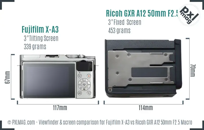 Fujifilm X-A3 vs Ricoh GXR A12 50mm F2.5 Macro Screen and Viewfinder comparison
