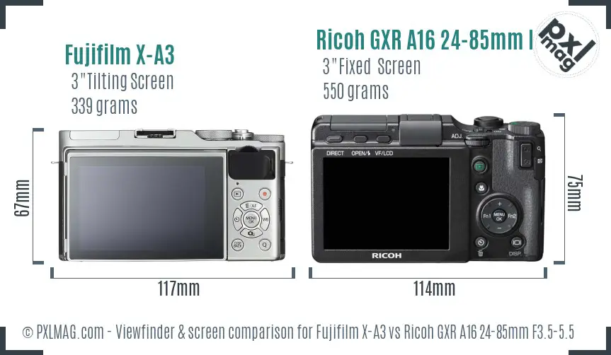 Fujifilm X-A3 vs Ricoh GXR A16 24-85mm F3.5-5.5 Screen and Viewfinder comparison