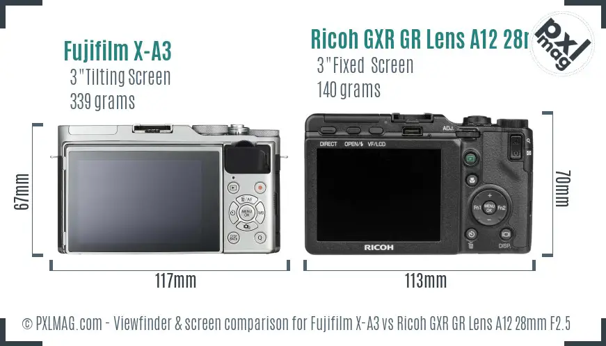 Fujifilm X-A3 vs Ricoh GXR GR Lens A12 28mm F2.5 Screen and Viewfinder comparison