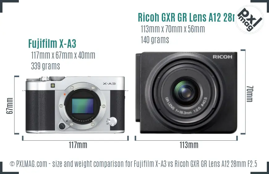 Fujifilm X-A3 vs Ricoh GXR GR Lens A12 28mm F2.5 size comparison