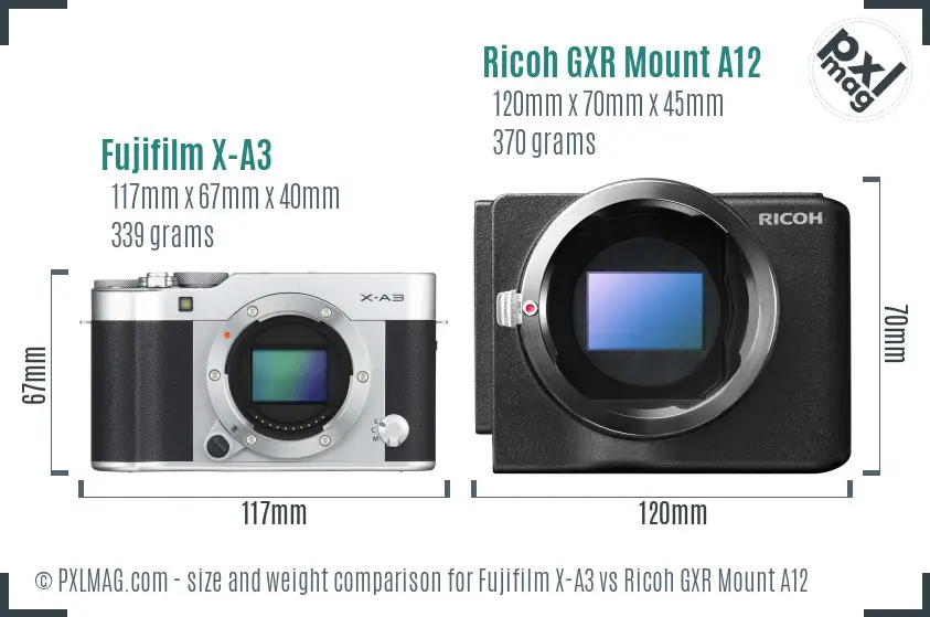 Fujifilm X-A3 vs Ricoh GXR Mount A12 size comparison