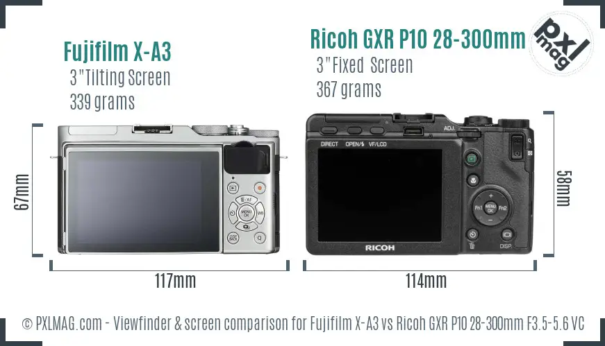 Fujifilm X-A3 vs Ricoh GXR P10 28-300mm F3.5-5.6 VC Screen and Viewfinder comparison