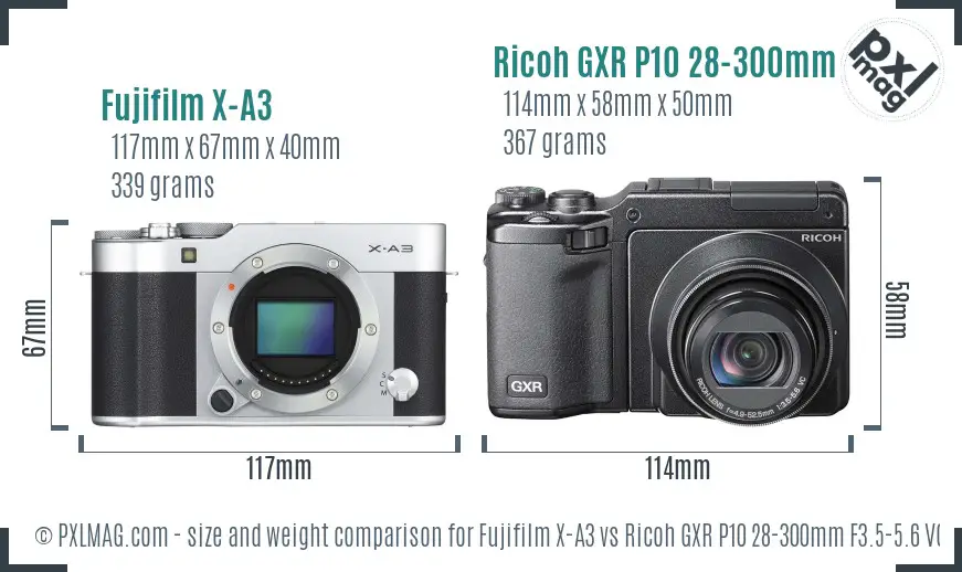 Fujifilm X-A3 vs Ricoh GXR P10 28-300mm F3.5-5.6 VC size comparison