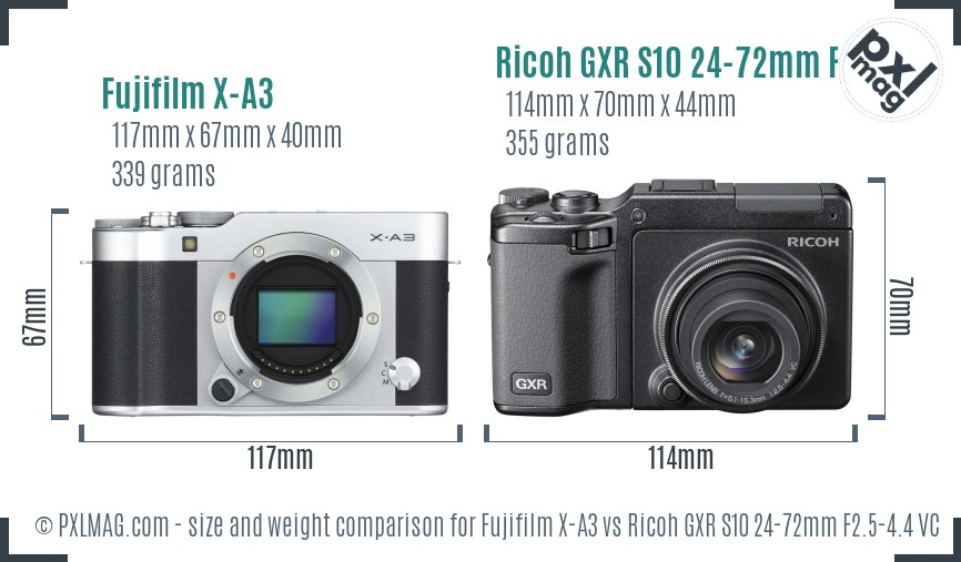Fujifilm X-A3 vs Ricoh GXR S10 24-72mm F2.5-4.4 VC size comparison Fujifilm X-A3 vs Ricoh GXR S10 24-72mm F2.5-4.4 VC size comparison