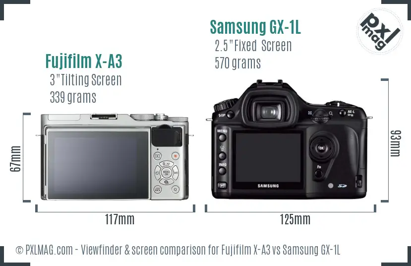 Fujifilm X-A3 vs Samsung GX-1L Screen and Viewfinder comparison