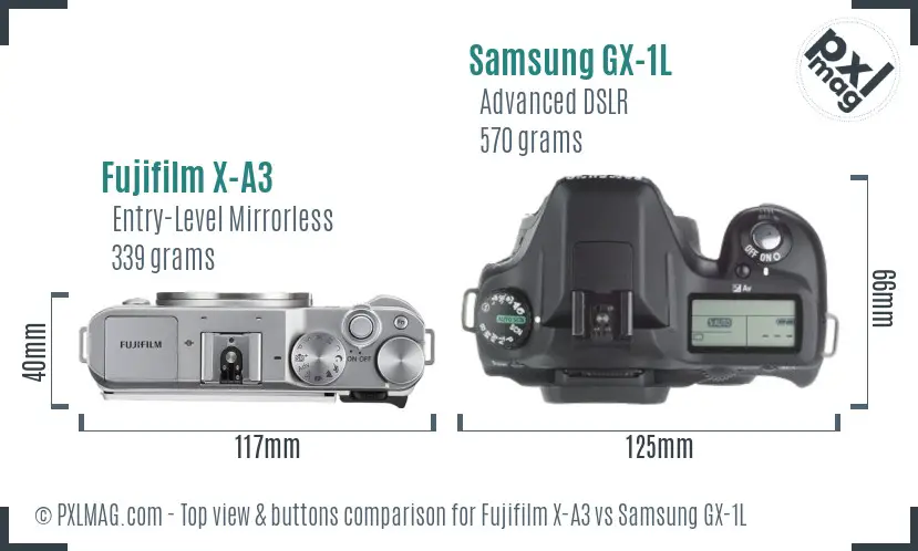 Fujifilm X-A3 vs Samsung GX-1L top view buttons comparison